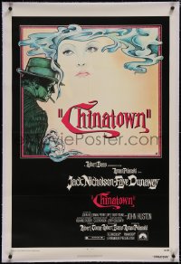 4x0151 CHINATOWN linen 1sh 1974 Roman Polanski, Jim Pearsall art of smoking Jack Nicholson & Faye Dunaway!