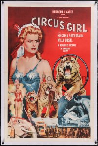 4x0154 CIRCUS GIRL linen 1sh 1956 art of sexy Kristina Soederbaum with circus tigers & elephants!