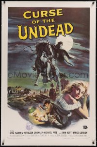 4x0191 CURSE OF THE UNDEAD linen 1sh 1959 art of fiend on horseback in graveyard by Reynold Brown!