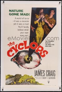 4x0193 CYCLOPS linen 1sh 1957 Bert I. Gordon, Lon Chaney Jr., it was a monster yet it was a man!