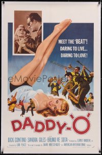 4x0194 DADDY-O linen 1sh 1959 great art of sexy girl beatnik & band, daring to live, daring to love!