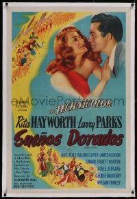 4x0227 DOWN TO EARTH linen Spanish/US 1sh 1947 sexy Rita Hayworth & Larry Parks + cool art!