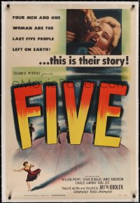 4x0263 FIVE linen 1sh 1951 Arch Oboler, post-apocalyptic sci-fi about 5 survivors, but only 1 woman!