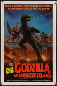 4x0308 GODZILLA ON MONSTER ISLAND linen 1sh 1976 art of battling Ghidra & Gigan & stomping carnival!