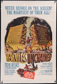 4x0344 HERCULES UNCHAINED linen 1sh 1960 Ercole e la regina di Lidia, mightiest man Steve Reeves!