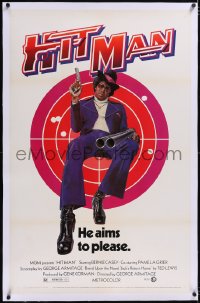 4x0347 HIT MAN linen 1sh 1973 Bernie Casey aims to please, classic blaxploitation image!