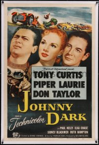 4x0397 JOHNNY DARK linen 1sh 1954 Tony Curtis, Piper Laurie, Don Taylor, cool car racing art, rare!