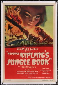 4x0405 JUNGLE BOOK linen 1sh R1947 directed by Zoltan Korda, Sabu, Rudyard Kipling story, cool art!