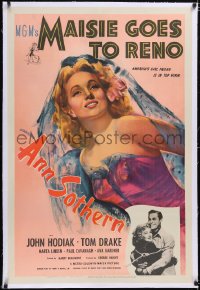 4x0478 MAISIE GOES TO RENO linen 1sh 1944 sexy art of Ann Sothern + photo of her hugging John Hodiak!