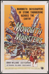 4x0512 MONOLITH MONSTERS linen 1sh 1957 classic Reynold Brown sci-fi art of living skyscrapers!