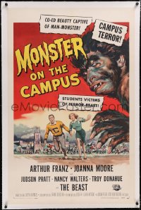 4x0515 MONSTER ON THE CAMPUS linen 1sh 1958 cool Reynold Brown art of test tube terror running amok!