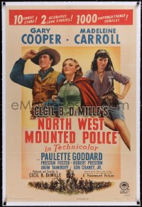 4x0550 NORTH WEST MOUNTED POLICE linen 1sh R1945 Gary Cooper, Madeleine Carrol, Goddard, ultra rare!