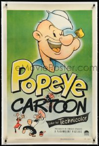 4x0593 POPEYE CARTOON linen 1sh 1950 he's c/u & beating up Bluto while Olive Oyl watches, rare!