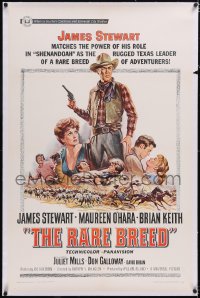 4x0624 RARE BREED linen 1sh 1966 art of Texas leader James Stewart, Maureen O'Hara & Brian Keith!