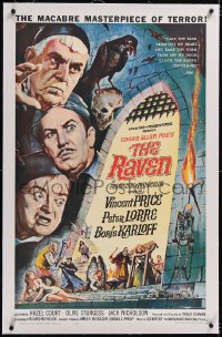 4x0625 RAVEN linen 1sh 1963 art of Boris Karloff, Vincent Price & Peter Lorre by Reynold Brown!