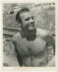 4y1182 FROM RUSSIA WITH LOVE candid 8x10 still 1964 great c/u of smiling barechested Sean Connery!