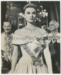 4y1259 ROMAN HOLIDAY 7.25x9 still 1953 best portrait of Audrey Hepburn in royal gown & tiara!