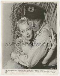 4y1264 SEA CHASE 8x10 still 1955 best romantic close up of John Wayne & sexy Lana Turner embracing!