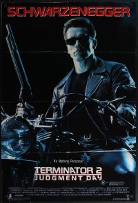 4y0348 TERMINATOR 2 Aust 1sh 1991 classic Arnold Schwarzenegger on motorcycle with shotgun!