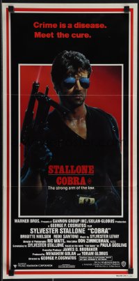 4y0371 COBRA Aust daybill 1986 crime is a disease and Sylvester Stallone is the cure, John Alvin art!