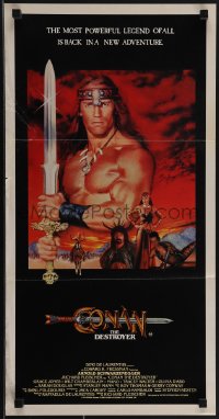 4y0373 CONAN THE DESTROYER Aust daybill 1984 Arnold Schwarzenegger is the most powerful legend!