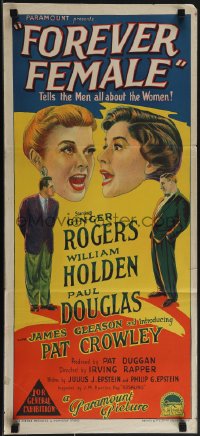 4y0379 FOREVER FEMALE Aust daybill 1954 Richardson Studio art of Ginger Rogers, William Holden!