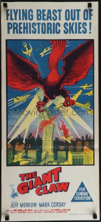 4y0383 GIANT CLAW Aust daybill 1957 great art of winged monster from 17,000,000 B.C. destroying city!