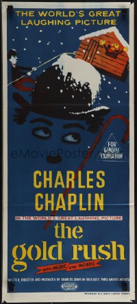 4y0384 GOLD RUSH Aust daybill R1950s gold mining in the Yukon, Charlie Chaplin classic!