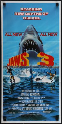 4y0394 JAWS 3-D Aust daybill 1983 great Gary Meyer shark artwork, different title!