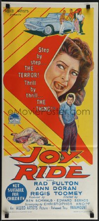 4y0395 JOY RIDE Aust daybill 1958 Richardson Studio art of bad teens & fast cars!