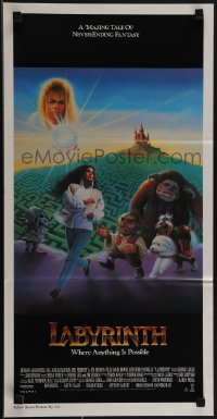 4y0398 LABYRINTH Aust daybill 1986 Jim Henson, art of David Bowie & Jennifer Connelly by Miller!