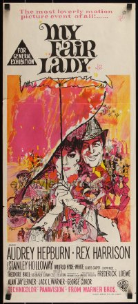 4y0403 MY FAIR LADY Aust daybill 1964 art of Audrey Hepburn & Rex Harrison by Bob Peak!