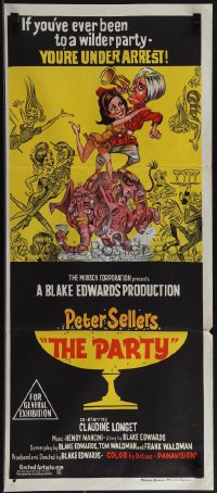 4y0409 PARTY Aust daybill 1968 Peter Sellers, Claudine Longet, Blake Edwards, wacky Davis-like art!