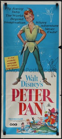 4y0411 PETER PAN Aust daybill R1974 Disney cartoon fantasy classic, where adventure never ends!