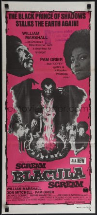 4y0421 SCREAM BLACULA SCREAM Aust daybill 1973 image of black vampire William Marshall & Pam Grier!