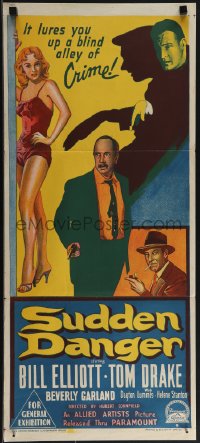 4y0425 SUDDEN DANGER Aust daybill 1956 Richardson Studio art of Beverly Garland, Wild Bill Elliot!