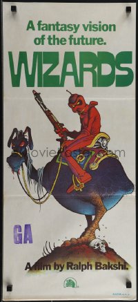 4y0436 WIZARDS Aust daybill 1977 Ralph Bakshi directed, cool fantasy art by William Stout!