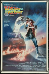 4y0702 BACK TO THE FUTURE studio style 1sh 1985 art of Michael J. Fox & Delorean by Drew Struzan!