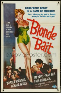 4y0719 BLONDE BAIT 1sh R1950s sexy smoking bad girl Beverly Michaels is a silken trap!