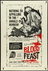 4y0721 BLOOD FEAST 1sh 1963 Herschell Gordon Lewis classic, Connie Mason, great horror art!