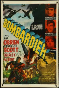 4y0725 BOMBARDIER 1sh 1943 Pat O'Brien, Randolph Scott, cool art of bombers in action!