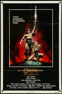 4y0744 CONAN THE BARBARIAN 1sh 1982 Arnold Schwarzenegger & sexy Sandahl Bergman by Casaro!