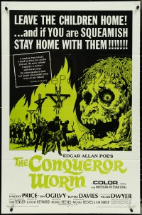 4y0745 CONQUEROR WORM 1sh 1968 Edgar Allan Poe, Vincent Price, gruesome horror art!