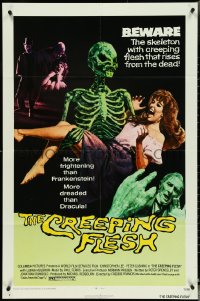 4y0756 CREEPING FLESH 1sh 1972 Christopher Lee, Peter Cushing, cool art of skeleton holding girl!