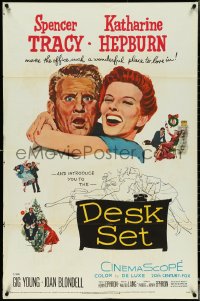 4y0767 DESK SET 1sh 1957 Spencer Tracy & Katharine Hepburn make the office a wonderful place!