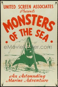 4y0769 DEVIL MONSTER 1sh R1930s Monsters of the Sea, cool artwork of giant manta ray!