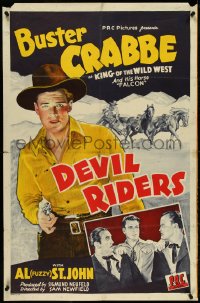 4y0770 DEVIL RIDERS 1sh 1943 Buster Crabbe, King of the Wild West & His Horse Falcon, ultra rare!