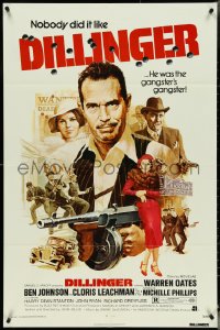 4y0775 DILLINGER 1sh 1973 art of gangster Warren Oates & Cloris Leachman by Akimoto!