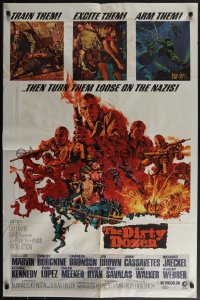 4y0776 DIRTY DOZEN 1sh 1967 Charles Bronson, Jim Brown, Lee Marvin, cool Frank McCarthy art!