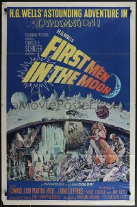 4y0802 FIRST MEN IN THE MOON 1sh 1964 Ray Harryhausen, H.G. Wells, fantastic sci-fi art!